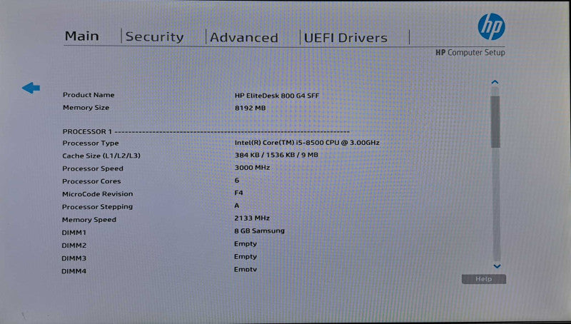 HP EliteDesk 800 G4 SFF | i5-8500 @ 3.00GHz 6C, 8GB DDR4, No HDD/OS