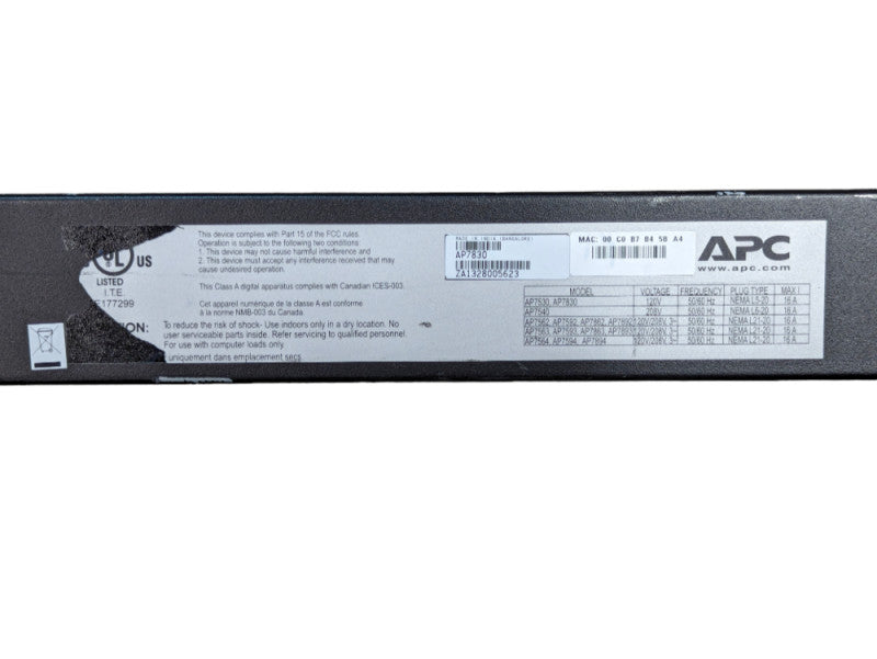 Schneider Electric APC AP7830 Rack PDU Metered Zero U 20A/120V Q-