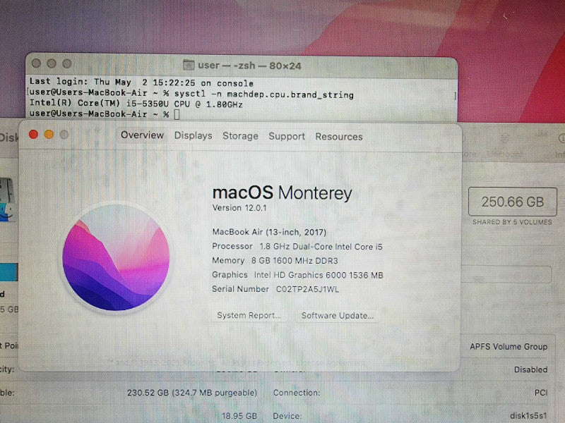 Apple Macbook Air 2017 13\\" 2-Core i5-5350U @ 1.8GHz 8GB DDR3 250GB SSD (