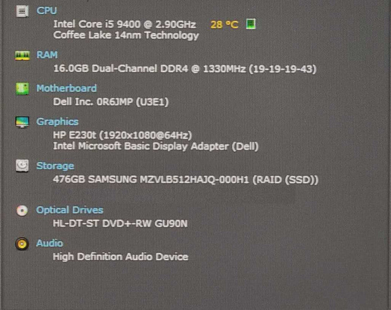 Dell Inspiron 3670, i5-9400 2.90GHz, 16GB RAM, 512GB Nvme, WIFI