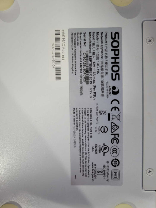 Sophos XG115 Rev 3 4-port Gigabit Firewall Appliance, READ _