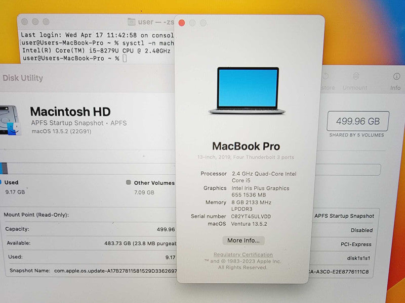 Apple Macbook Pro 2019 13\\" 4-Core i5-8279U @ 2.4GHz 8GB DDR3 500GB SSD (