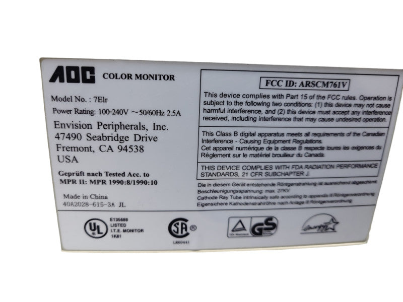 AOC Spectrum 7Elr 17 inch VGA CRT Monitor For Parts &