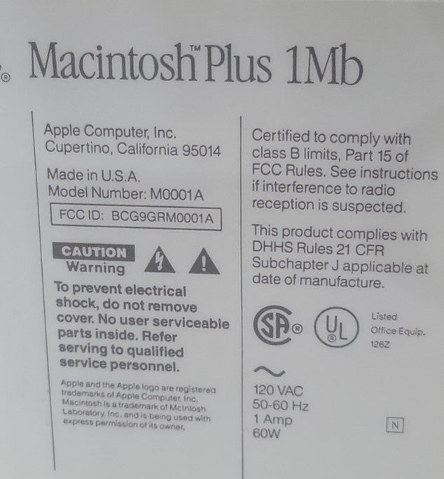 Apple Macintosh Plus 1Mb Vintage Desktop Computer M0001A - READ _