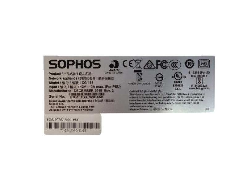 SOPHOS XG 135 Rev.3 Next Generation Firewall, Factory Reset