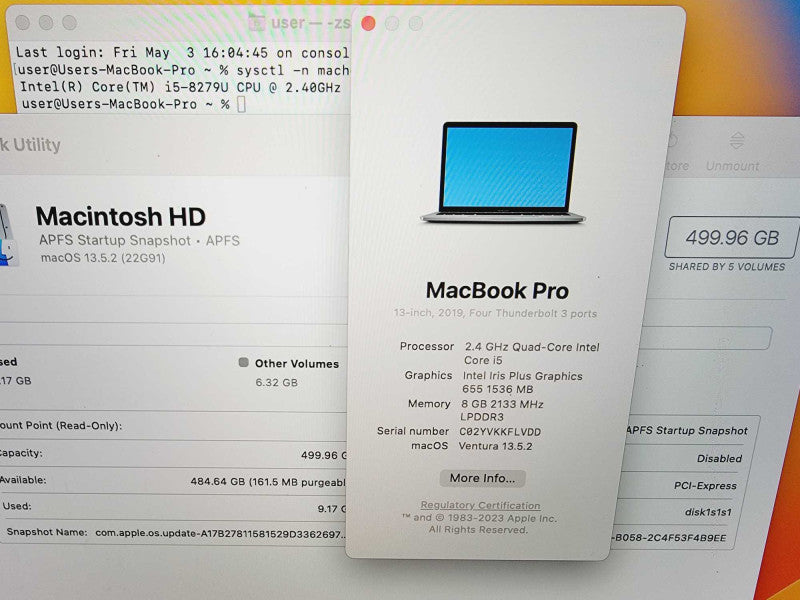 Apple Macbook Pro 2019 13\\" 4-Core i5-8279U @ 2.4GHz 8GB DDR3 500GB SSD (