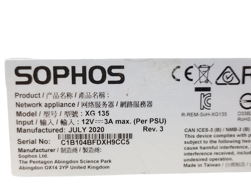 Sophos XG 135 REV Rev.3 VPN Firewall Desktop Appliance, READ _