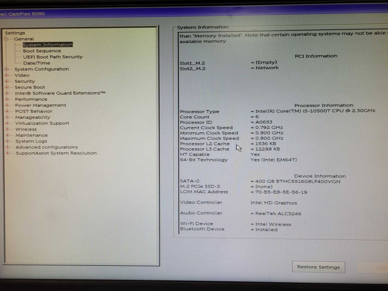 Dell 5080 Micro PC Core i5-10500T 2.3GHz 6C, 8GB DDR4, 400GB SSD, READ _