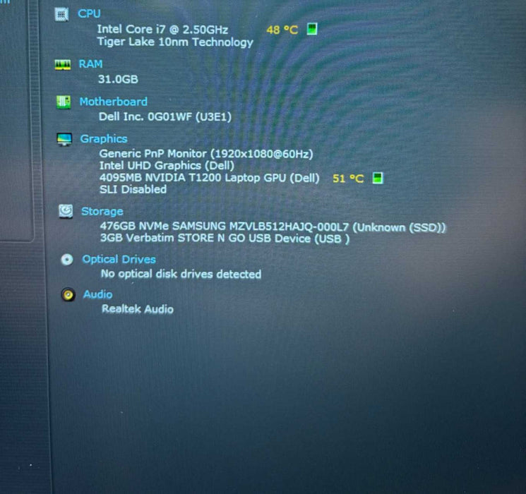 Dell Precision 7560 i7-11850H@2.5GHz NVIDIA T1200 4GB GPU 32GB 512SSD READ!  Lap200