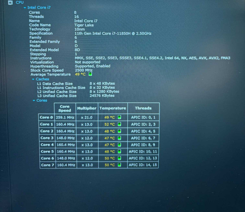 Dell Precision 7560 i7-11850H@2.5GHz NVIDIA T1200 4GB GPU 32GB 512SSD READ!  Lap200