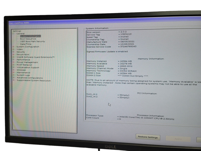 Dell OptiPlex 3080 Micro i5 -10500T CPU @ 2.30GHz 16GB DDR4 Ram  QÎ¸