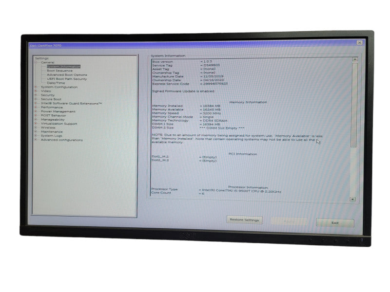Dell OptiPlex 7070 Micro i5 -9500T CPU @ 2.20GHz 16GB DDR4 Ram Î¸