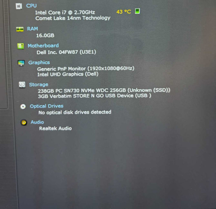 Dell Latitude 5411 Intel Core i7-10850H@2.7GHz 16GB RAM 256GB SSD READ  Lap200