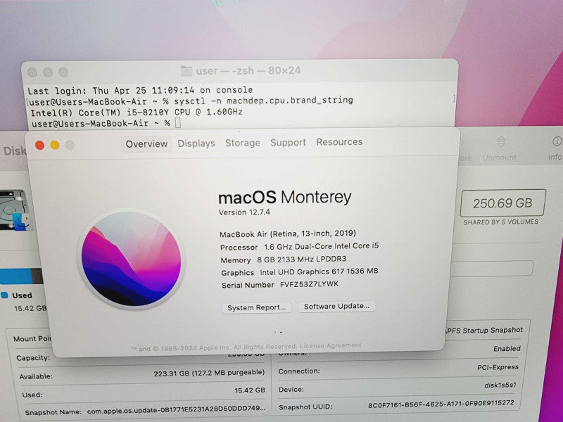 Apple Macbook Air Retina 2019 13\\" 2-Core i5-8210Y @ 1.6GHz 8GB DDR3 250GB SSD (