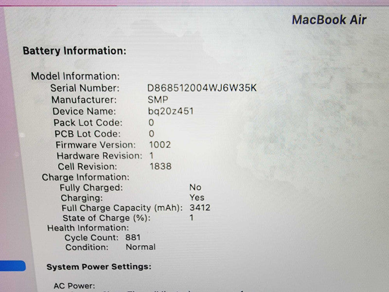 Apple Macbook Air Retina 2019 13\\" 2-Core i5-8210Y @ 1.6GHz 8GB DDR3 250GB SSD (