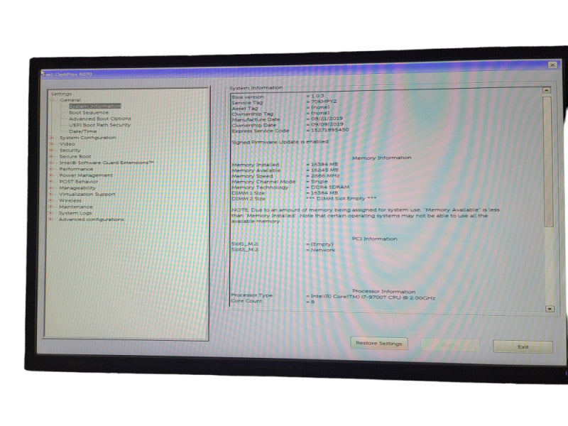 Dell OptiPlex 5070 Micro i7 -9700T CPU @  2.00GHz 16GB DDR4 Ram Î¸