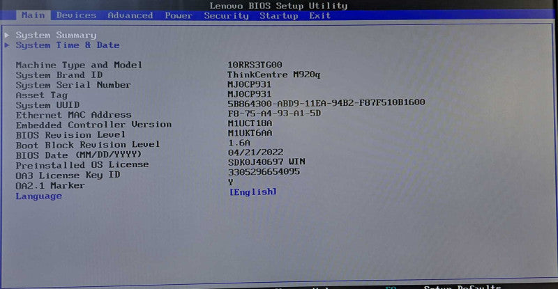 Lenovo M920q USFF | i5-8600T @ 2.30GHz 6C, 8GB DDR4, 256GB NVMe
