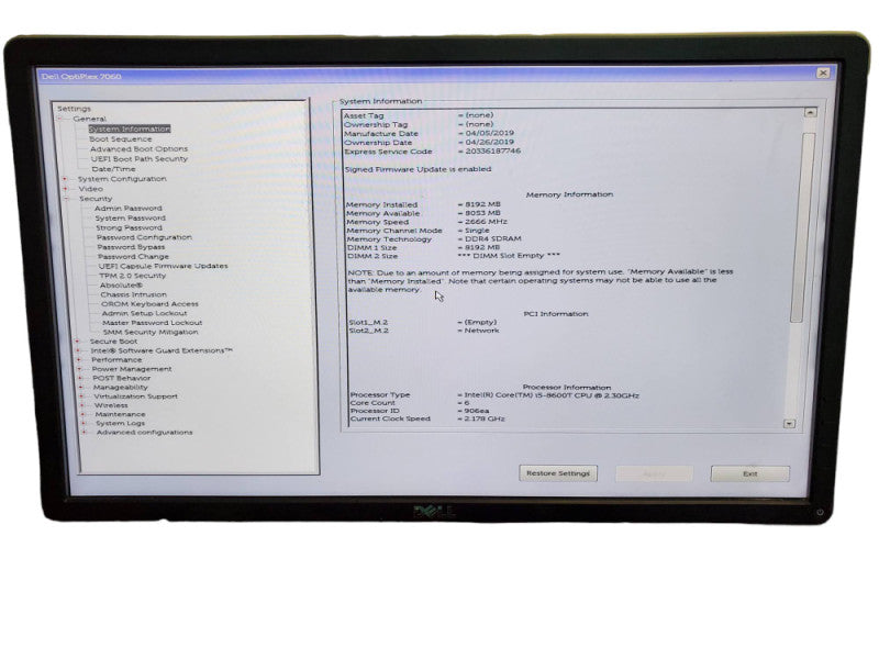 Dell OptiPlex 7060 i5-8600T 8GB RAM NO HDD *READ* @
