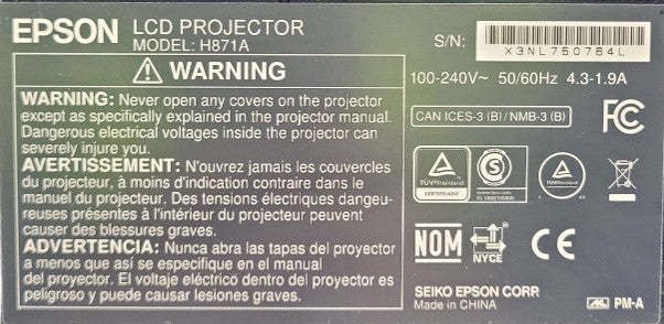 Epson PowerLite 2250U 5000 Lumens Full HD WUXGA 3LCD H871A Projector &