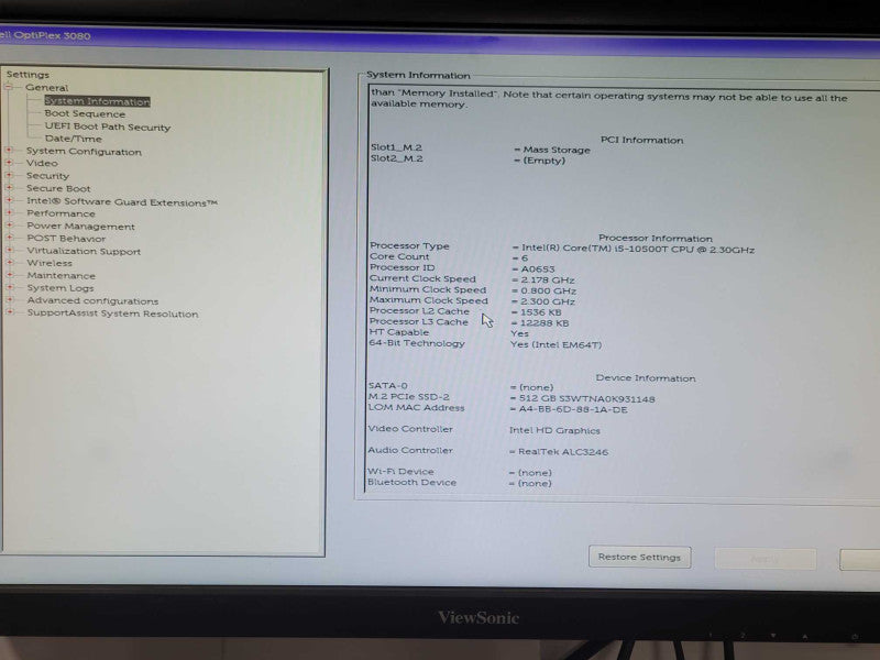Dell OptiPlex 3080 USFF, i5-10505T 2.3GHz 16GB DDR4 512GB M.2 w/ Power adapte Q_