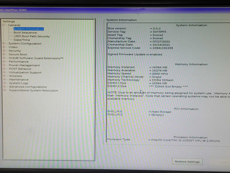 Dell OptiPlex 3080 USFF, i5-10505T 2.3GHz 16GB DDR4 512GB M.2 w/ Power adapte Q_