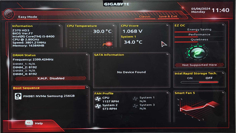Custom PC/GIGABYTE Z370 HD3, i5-8400 2.80GHz, 16GB DDR4 RAM, 256GB Nvme