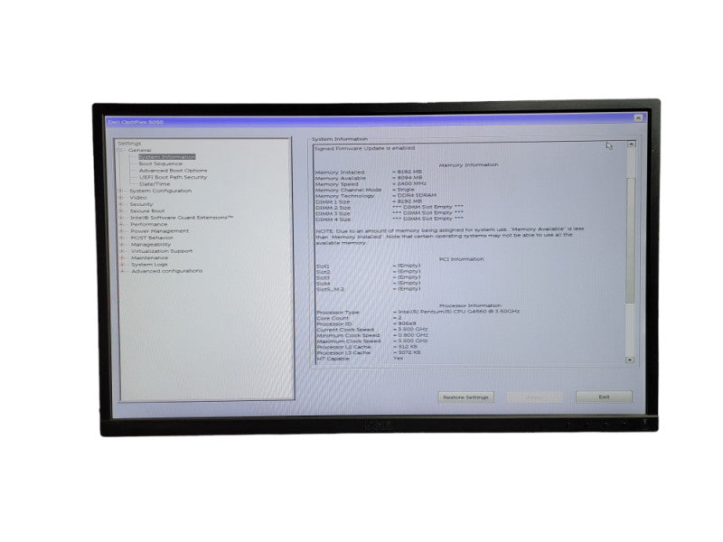 Dell optiplex 5050 Inter pentium CPU G4560 @ 3.50GHz 8GB DDR4 Ram QÎ¸