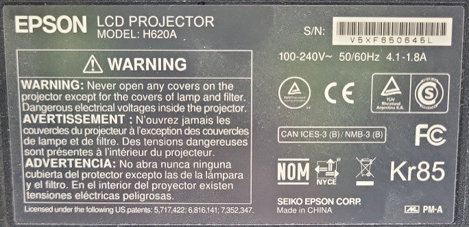 Epson PowerLite 1980WU H620A 4400 Lumens 1920 x 1200 WUXGA Projector  &