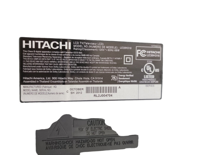 Hitachi LE39H316 LCD TV with HDMI|USB and pc connections