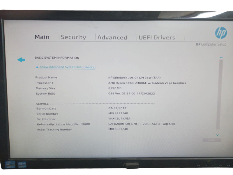 HP EliteDesk 705 G4 Ryzen 5 Pro 2400GE 8GB DDR4
