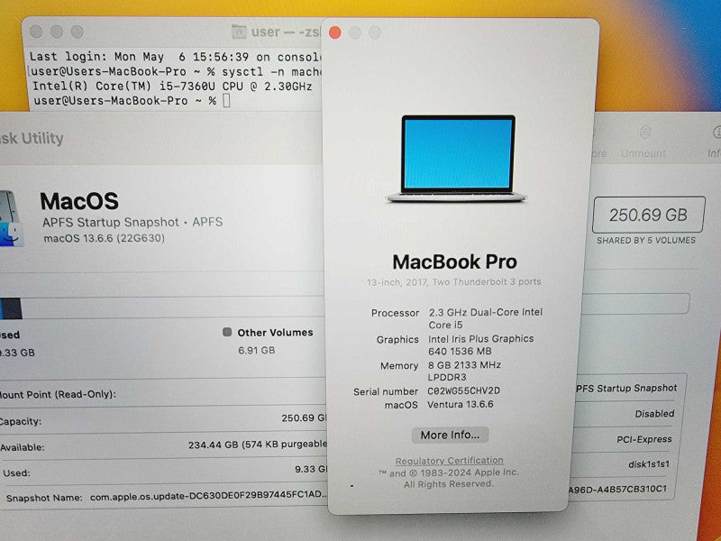 Apple Macbook Pro 2017 13\\" 2-Core i5-7360U @ 2.6GHz 8GB DDR3 250GB SSD (