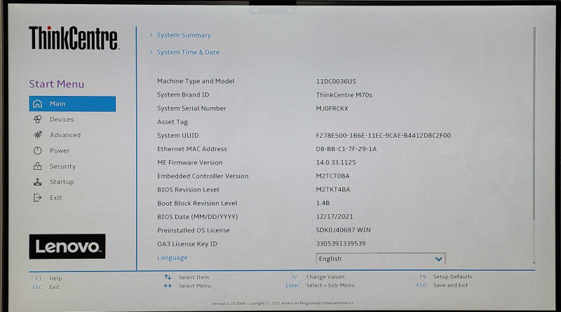 Lenovo ThinkCentre M70s Desktop SFF, i5-10400 2.90GHz, 16GB RAM, 512GB Nvme