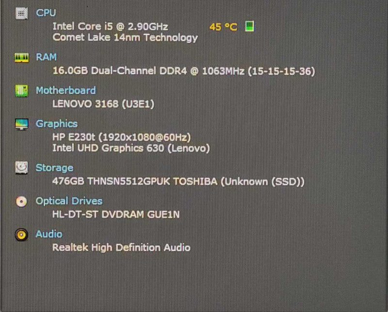 Lenovo ThinkCentre M70s Desktop SFF, i5-10400 2.90GHz, 16GB RAM, 512GB Nvme