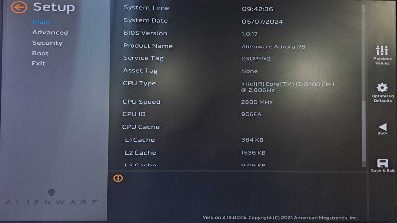 Alienware Aurora R8 Tower | i5-8400 @ 2.80GHz 6C, 8GB DDR4, 512GB NVMe