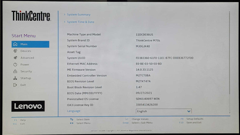 Lenovo ThinkCentre M70s Desktop SFF, i5-10400 2.90GHz, 32GB DDR4, 512GB Nvme