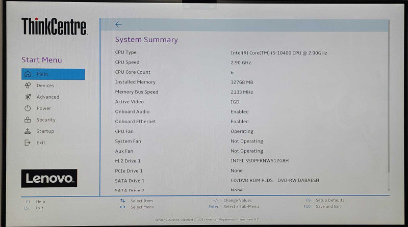 Lenovo ThinkCentre M70s Desktop SFF, i5-10400 2.90GHz, 32GB DDR4, 512GB Nvme