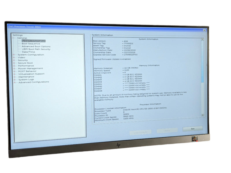 DELL Precision Tower 5810 Intel Xeon E5-1650 v3 @ 3.50Ghz, 16GB RAM -