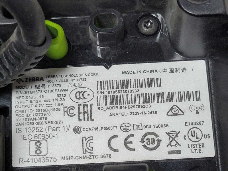 ZEBRA DS3678 DS3678-SR0F003VZWW BARCODE SCANNER w/ Cradle, READ _