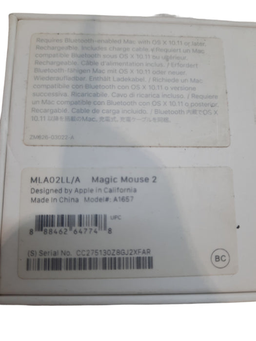 Apple Magic Mouse 2 A1657 Wireless Bluetooth, Rechargeable (MLA02LL/A)