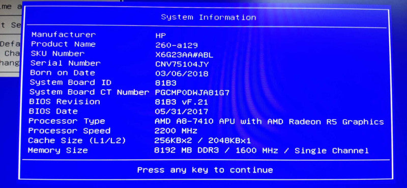HP Slimline 260-A129 AMD A8-7410 2.2 GHz 8GB RAM DDR3 NO HDD