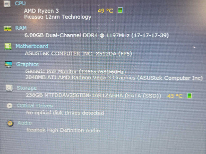 Asus VivoBook 15 X512D| Ryzen 3 3200U| 8GB  DDR4| 256GB SSD / No Adapter QÎ² BudLap
