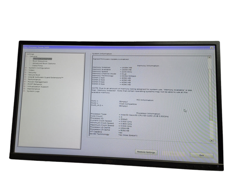 Dell Precision Tower  3420  Xeon E3-1240 v5 @ 3.50GHz 16GB DDR4 Ram QÎ¸