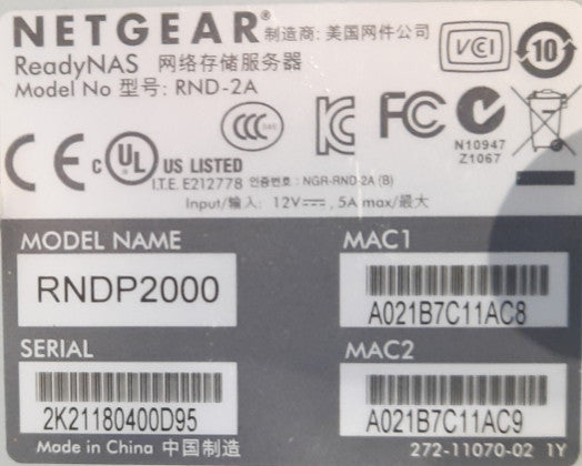 Netgear RNDP2210-100NAS ReadyNAS Pro 2, 2TB Unified Storage System