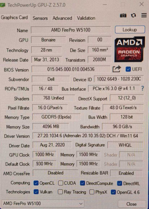 AMD FirePro W5100 4GB GDDR5 Graphics Card | 4x DisplayPort