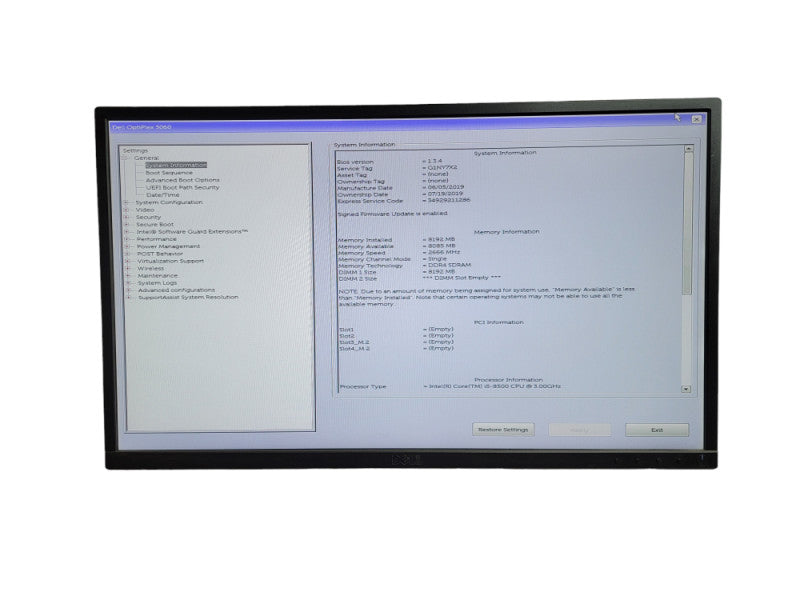 Dell OptiPlex 3060 Intel i5 - 8500 SFF 3.00GHz 8GB DDR4 Ram Î¸
