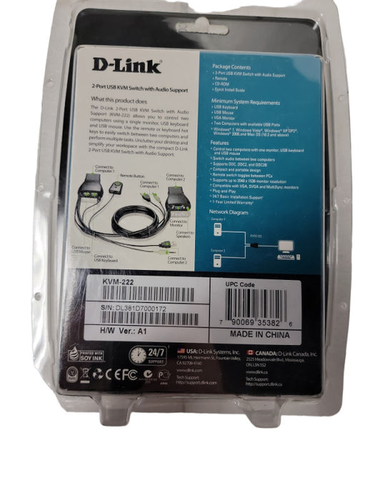 D-Link KVM-222 2 port USB KVM Switch with audio support| Brand new