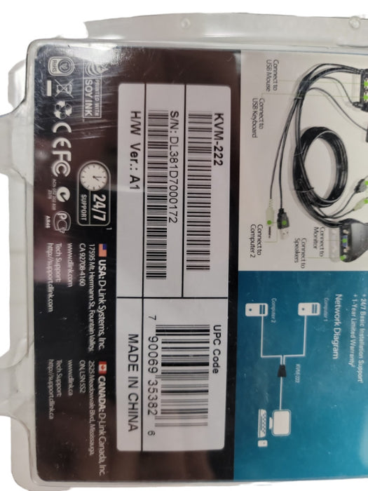 D-Link KVM-222 2 port USB KVM Switch with audio support| Brand new