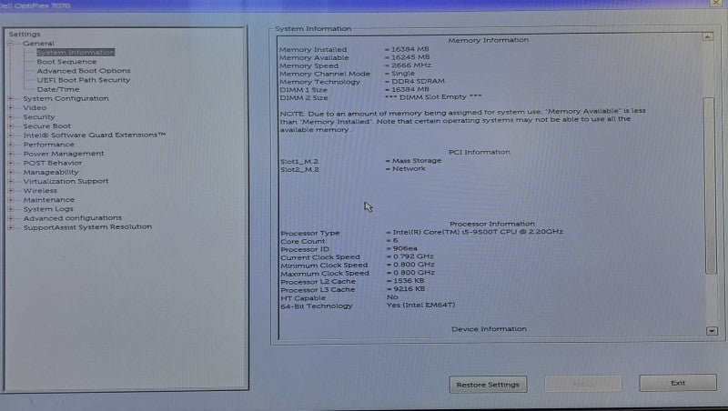 Dell OptiPlex 7070 USFF | i5-9500T @ 2.20GHz 6C, 16GB DDR4, 512GB NVMe