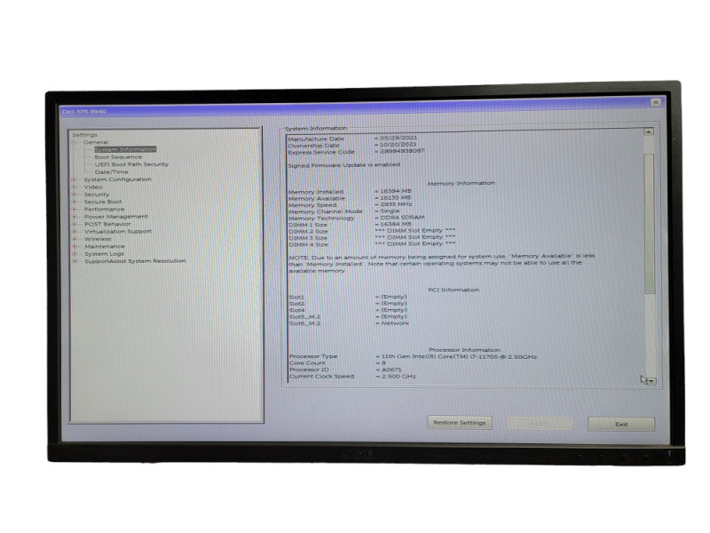 Dell XPS 8940 11th Gen  i7-11700 @ 2.50GHz  8-Core 16GB DDR4 Î¸