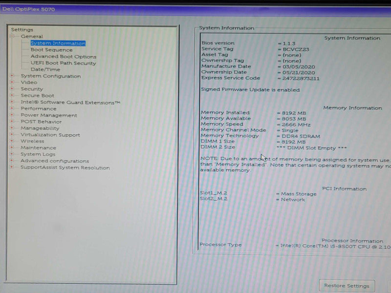 Dell OptiPlex 5070 USFF Core i5-8500T 2.1GHz 8GB DDR4 128GB SSD w/ Power adap Q_